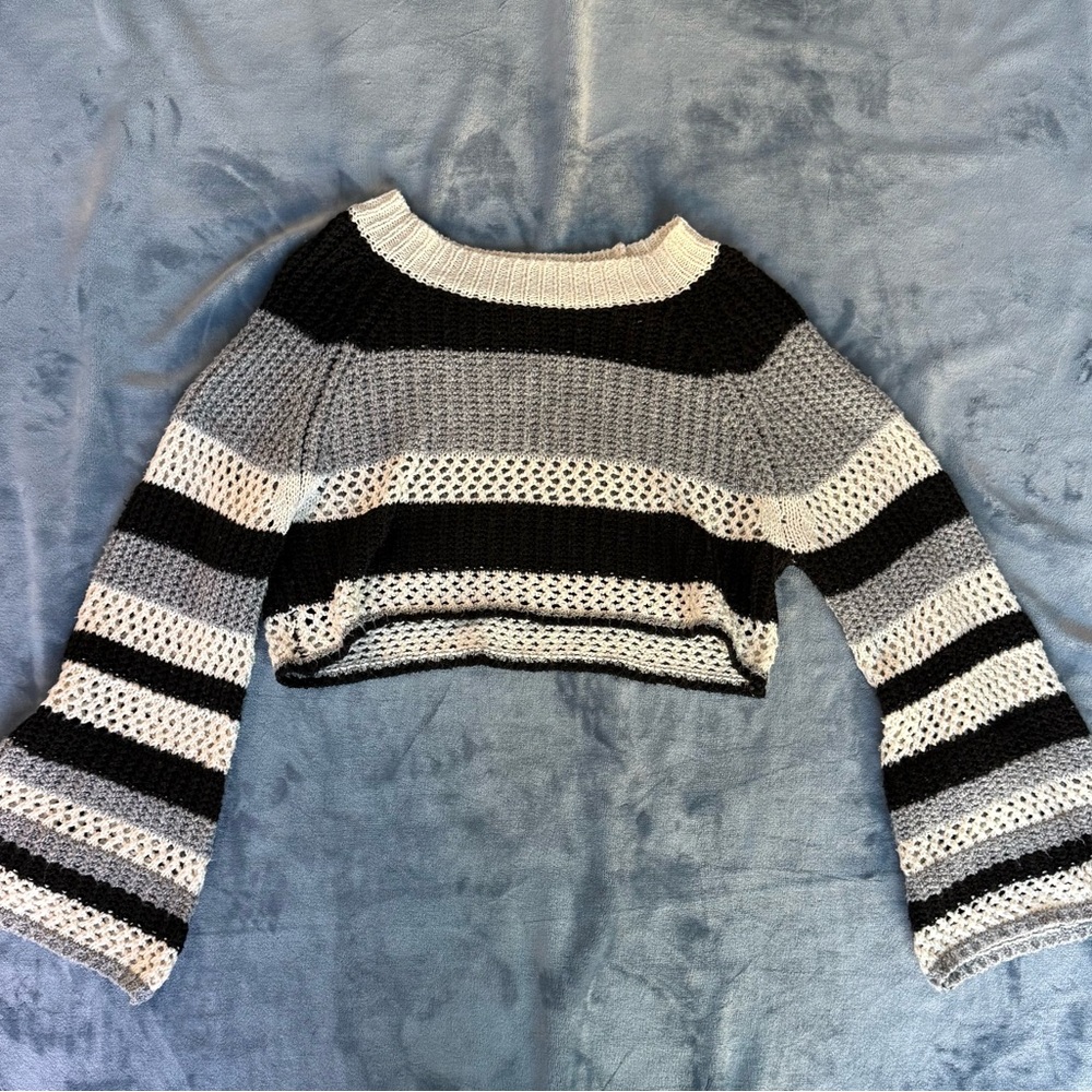 Striped Black and Gray Women's Sweater Cardigan